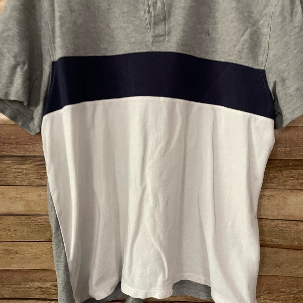Calvin Klein Men's Polo T Shirt Striped Logo Short Sleeve Size: Large - Picture 2 of 7